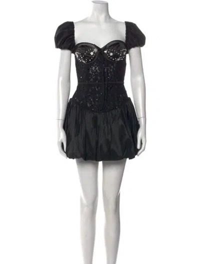 Pre-owned For Love & Lemons Lace Pattern Mini Dress In Black