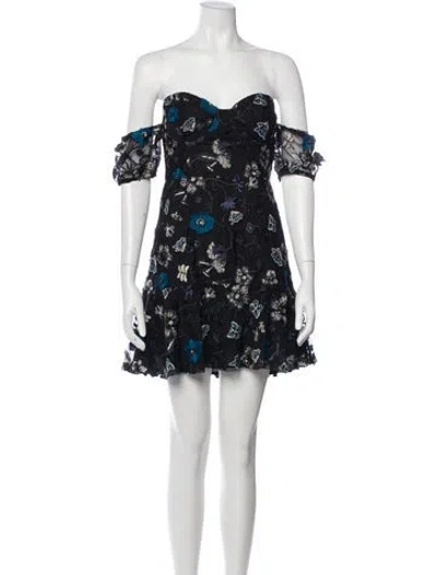 Pre-owned For Love & Lemons Lace Pattern Mini Dress In Blue