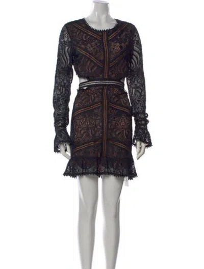 Pre-owned For Love & Lemons Lace Pattern Mini Dress In Blue