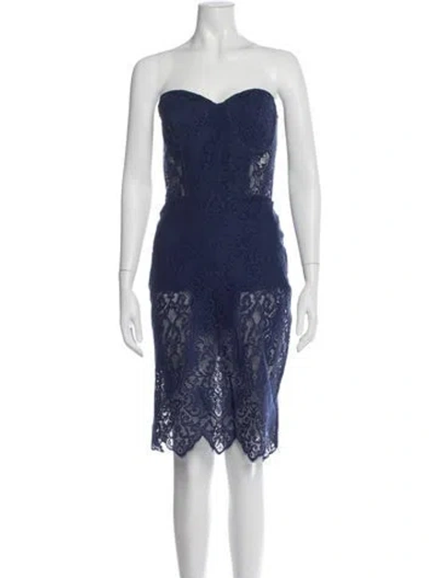 Pre-owned For Love & Lemons Lace Pattern Mini Dress In Blue