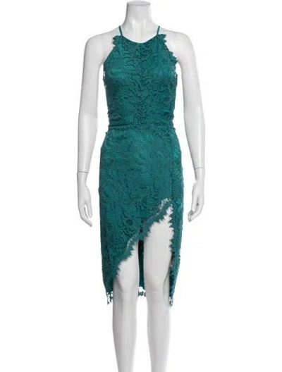 Pre-owned For Love & Lemons Lace Pattern Mini Dress In Blue