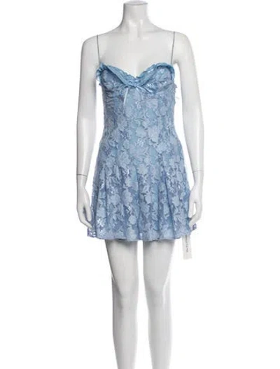 Pre-owned For Love & Lemons Lace Pattern Mini Dress In Blue