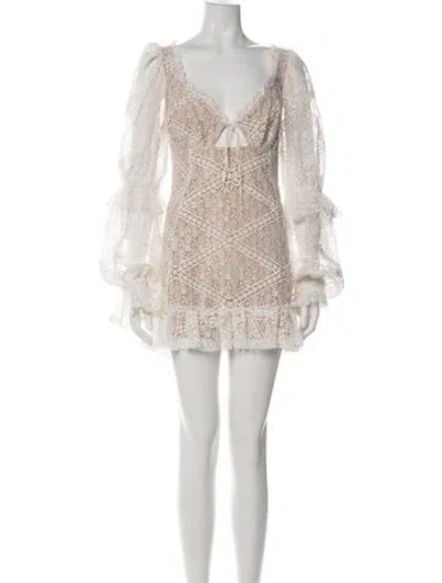 Pre-owned For Love & Lemons Lace Pattern Mini Dress In Green