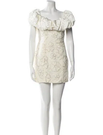 Pre-owned For Love & Lemons Lace Pattern Mini Dress In Neutral