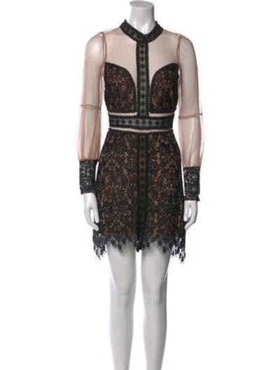 Pre-owned For Love & Lemons Lace Pattern Mini Dress In Neutral