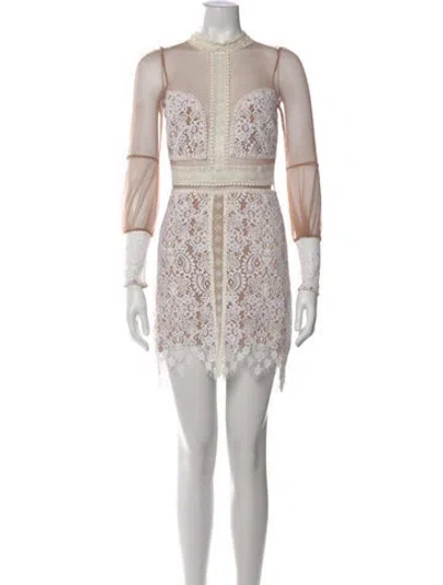 Pre-owned For Love & Lemons Lace Pattern Mini Dress In Neutral