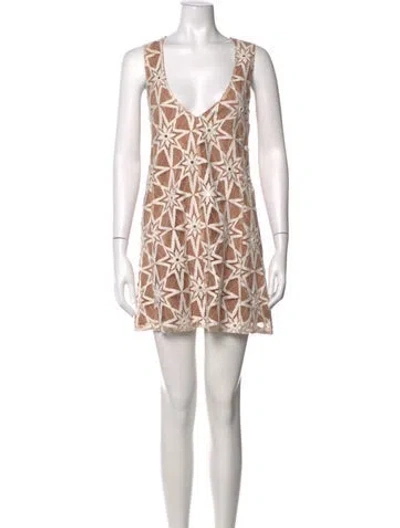 Pre-owned For Love & Lemons Lace Pattern Mini Dress In Neutrals