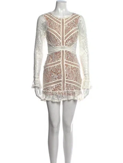 Pre-owned For Love & Lemons Lace Pattern Mini Dress In Neutrals