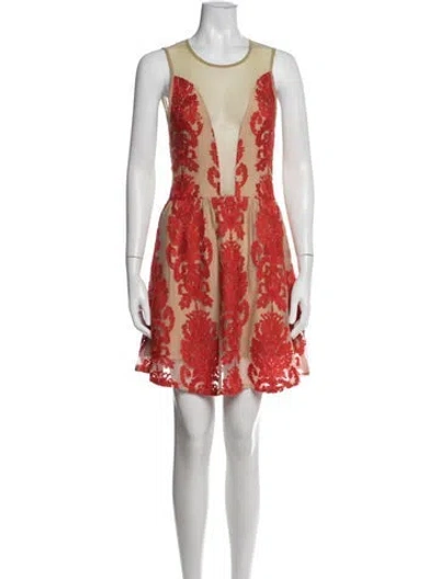 Pre-owned For Love & Lemons Lace Pattern Mini Dress In Neutrals/red