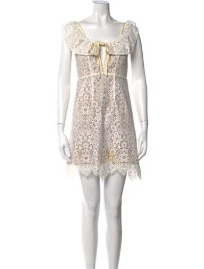 Pre-owned For Love & Lemons Lace Pattern Mini Dress In Neutrals/white