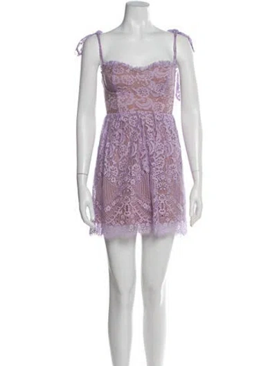 Pre-owned For Love & Lemons Lace Pattern Mini Dress In Purple