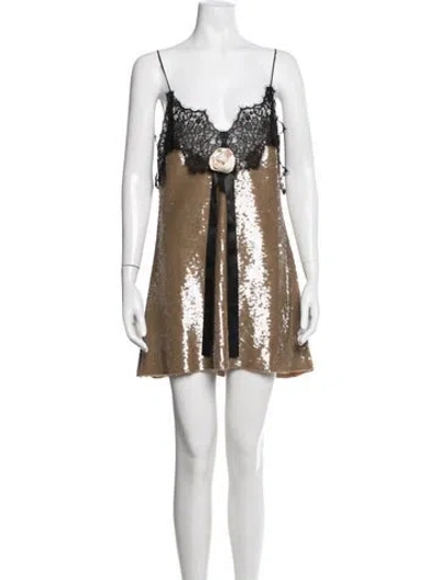 Pre-owned For Love & Lemons Lace Pattern Mini Dress W/ Tags In Neutrals