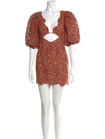 Pre-owned For Love & Lemons Lace Pattern Mini Dress W/ Tags In Orange