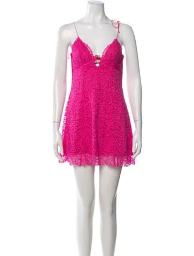 Pre-owned For Love & Lemons Lace Pattern Mini Dress W/ Tags In Pink