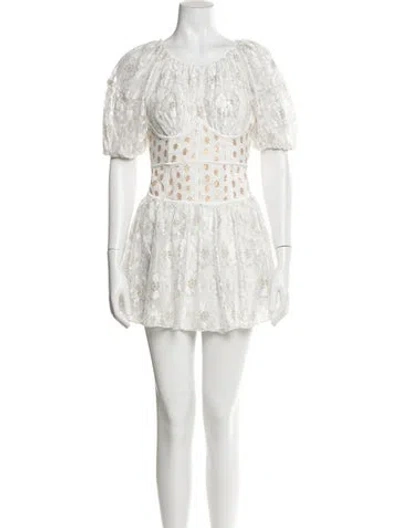 Pre-owned For Love & Lemons Lace Pattern Mini Dress In White