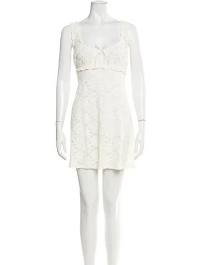 Pre-owned For Love & Lemons Lace Pattern Mini Dress In White