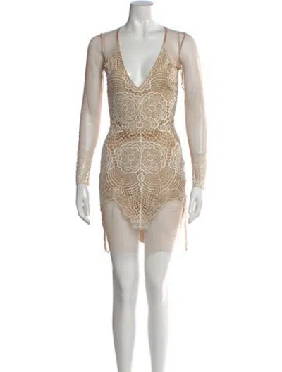 Pre-owned For Love & Lemons Lace Pattern Mini Dress In White