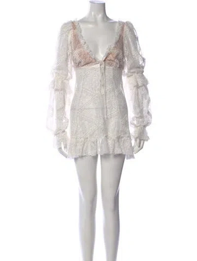 Pre-owned For Love & Lemons Lace Pattern Mini Dress In White