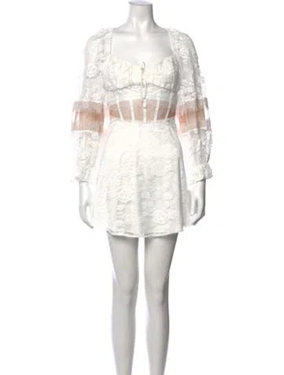 Pre-owned For Love & Lemons Lace Pattern Mini Dress In White