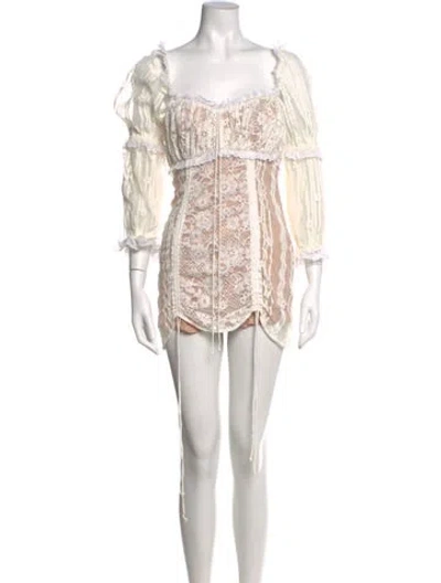 Pre-owned For Love & Lemons Lace Pattern Mini Dress In White