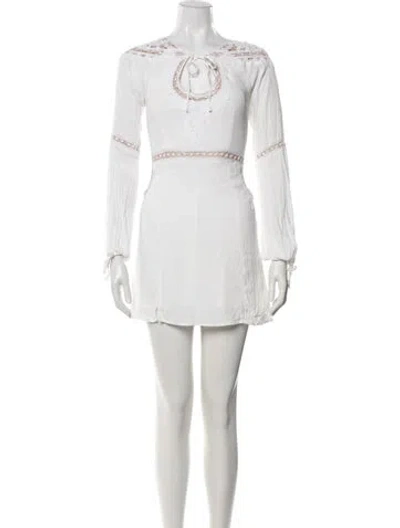 Pre-owned For Love & Lemons Lace Pattern Mini Dress In White