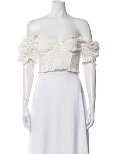 Pre-owned For Love & Lemons Lace Pattern Off-the-shoulder Crop Top In White