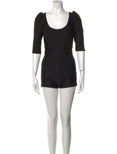 Pre-owned For Love & Lemons Lace Pattern Scoop Neck Romper In Black
