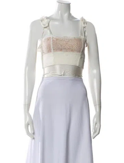 Pre-owned For Love & Lemons Lace Pattern Square Neckline Crop Top In Neutral