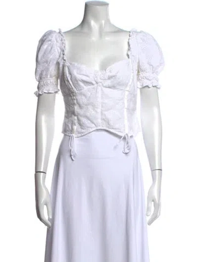 Pre-owned For Love & Lemons Lace Pattern Square Neckline Crop Top In Neutral