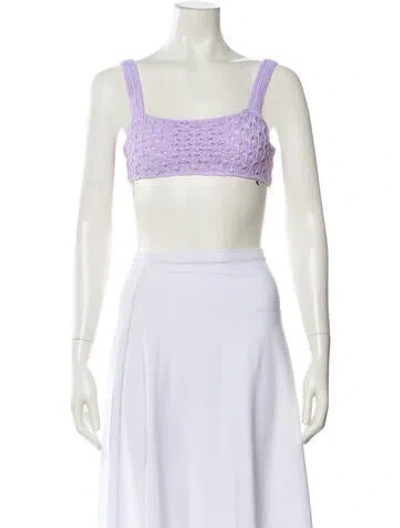 Pre-owned For Love & Lemons Lace Pattern Square Neckline Crop Top W/ Tags In Purple
