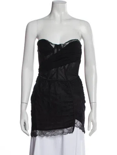 Pre-owned For Love & Lemons Lace Pattern Strapless Top In Black