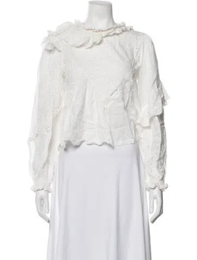 Pre-owned For Love & Lemons Lace Pattern Tie Neck Blouse In Neutrals