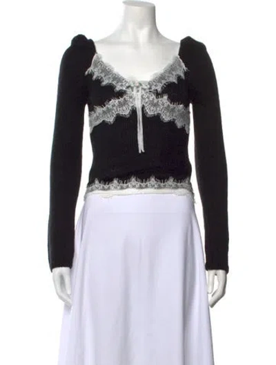 Pre-owned For Love & Lemons Lace Pattern Tie Neck Sweater In Black