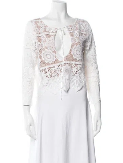 Pre-owned For Love & Lemons Lace Pattern V-neck Blouse In White