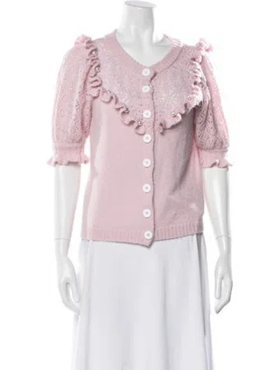Pre-owned For Love & Lemons Lace Pattern V-neck Sweater In Pink
