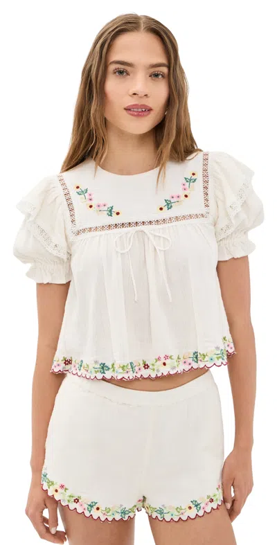 For Love & Lemons Leah Top Cream In Multi