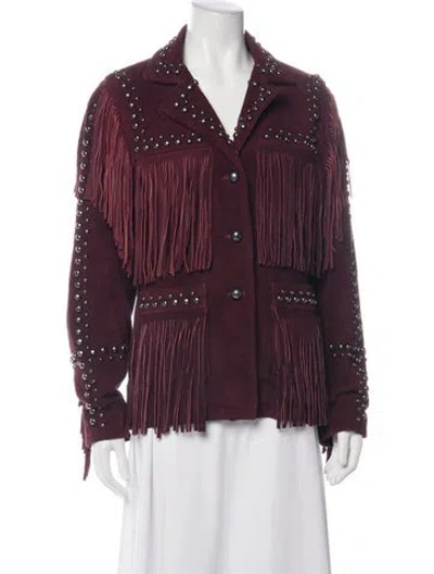 Pre-owned For Love & Lemons Leather Jacket In Burgundy