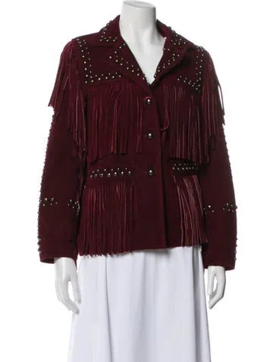 Pre-owned For Love & Lemons Leather Striped Evening Jacket In Burgundy
