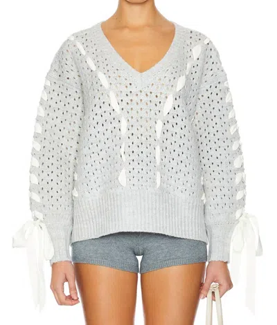 For Love & Lemons Liberty V Neck Sweater In Grey In Gray