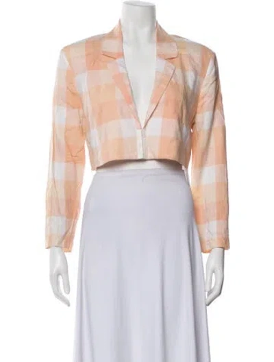 Pre-owned For Love & Lemons Linen Plaid Print Blazer In Pink