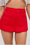 For Love & Lemons Lipstick Denim Mini Skort In Red