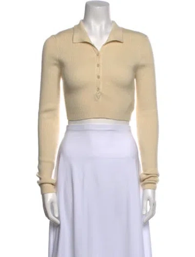 Pre-owned For Love & Lemons Long Sleeve Crop Top In Yellow