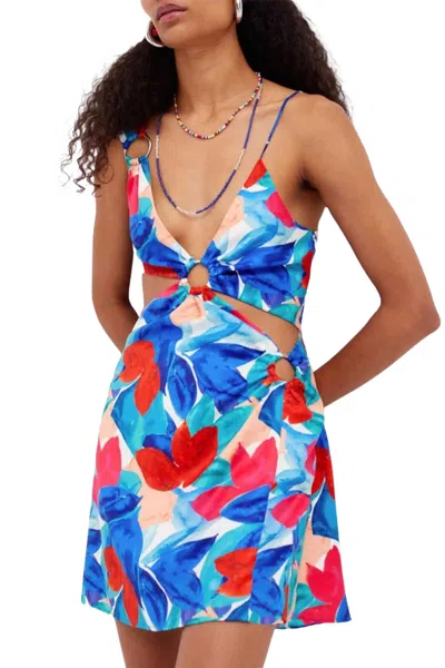 For Love & Lemons Lorenza Cutout Satin Mini Dress In Blue