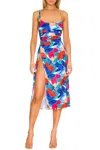 For Love & Lemons Lorenza Open-back Satin Midi Dress In Blue In Blue