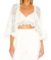 For Love & Lemons Madeline Blouson Sleeves Top In White In Black