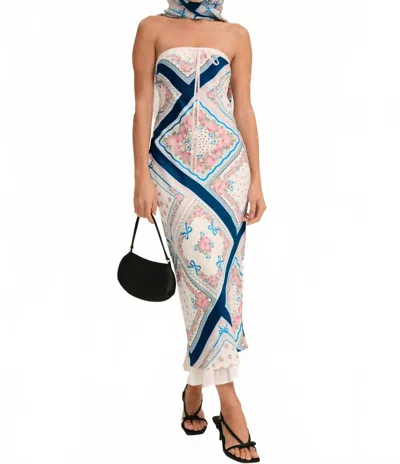 For Love & Lemons Mae Floral Strapless Slip Midi Dress In Ivory/multi