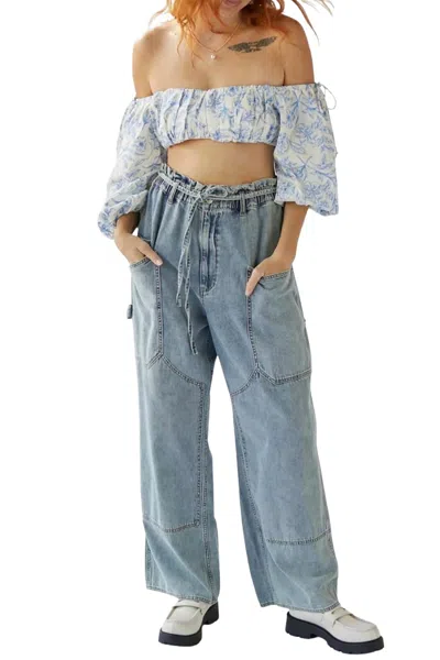 For Love & Lemons Maisie Cropped Floral-print Top In Blue