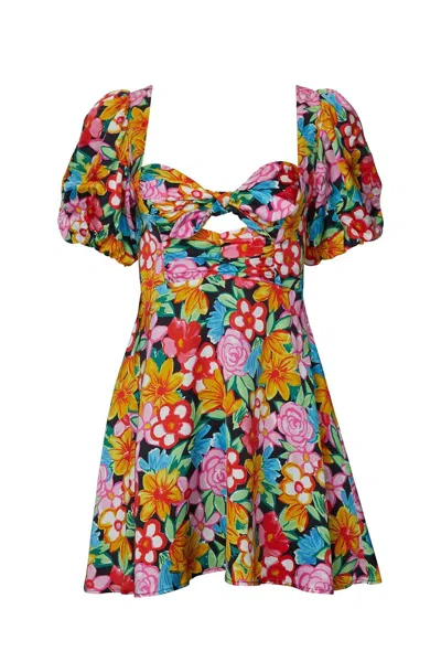 For Love & Lemons Mallory Floral-print Cutout Satin Mini Dress In Red