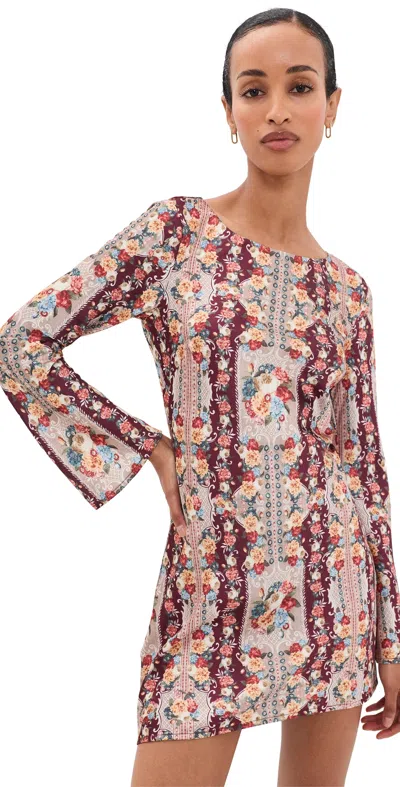 For Love & Lemons Maple Rose Mini Dress Burgundy