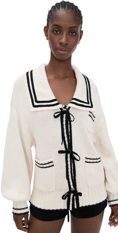 For Love & Lemons Marina Knit Cardigan Tan In White